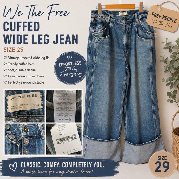 Free People Denim - Free People We The Free Final Countdown Cuffed Wide Leg Jean Blue Size 29 S NWT